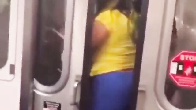 Horny couple having sex on a train in public