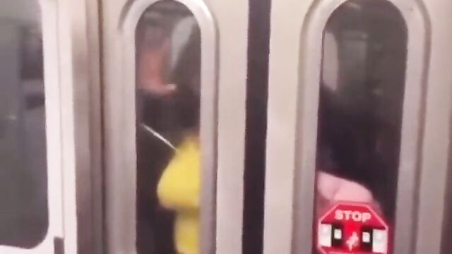 Horny couple having sex on a train in public - 3 image