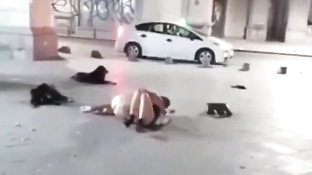 Drunk naked man and woman making out in public - 5 image