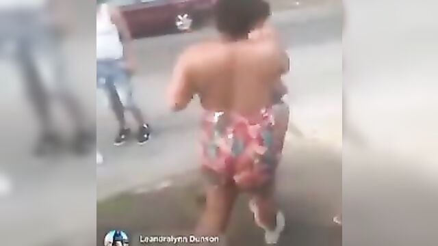 Big breasts show as 2 girls strip during public street fight on Facebook Live