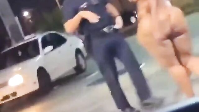 Naked mad woman with big ass caught in public by police - 1 image