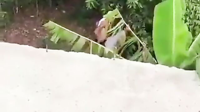 2 Students Caught Having Doggy Style Sex In Public In A Bushy Backyard - 1 image