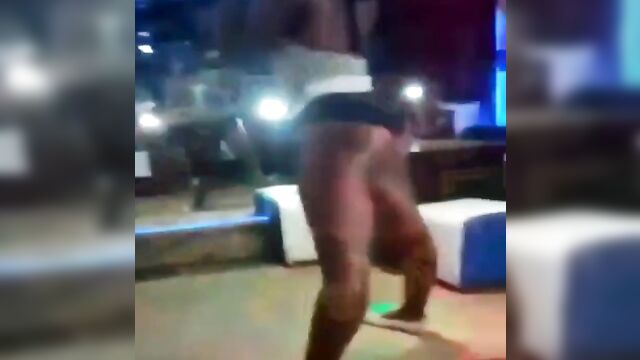 Drunk whore stripping naked in public, exposing breasts and pussy - 1 image