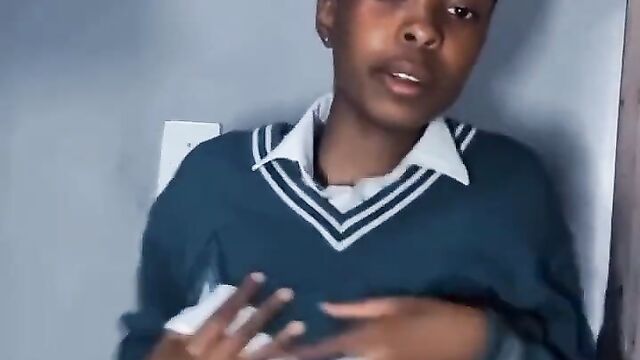 School girl caught flashing her boobs before school - 3 image