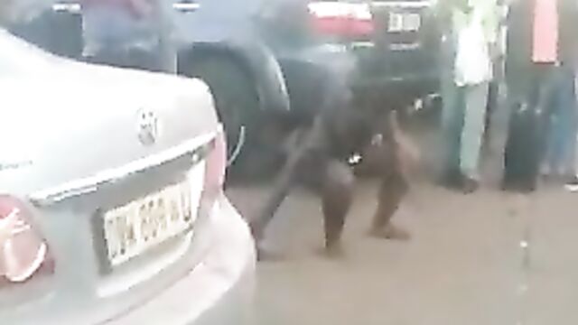 Mad woman with big ass strips naked in public, exposing breasts and pussy - 5 image