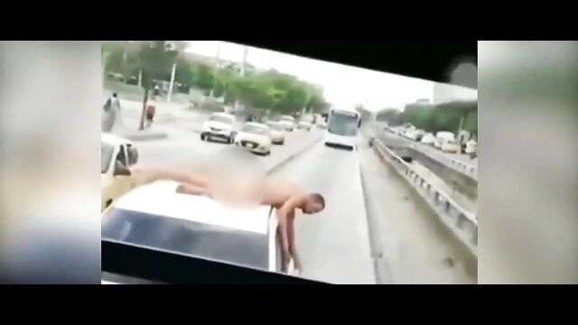 Wife’s Payback: Husband made to lie naked on car in public in Colombia after wife caught him cheating!