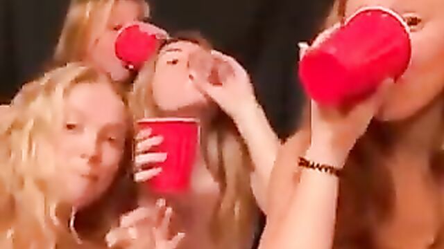 Naked white girls wilding after party, showing breasts