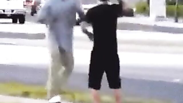 White dude strips naked in public to fight another man on the street