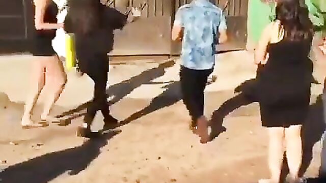 Pussy Out As Girls Fight Naked In Public - 1 image