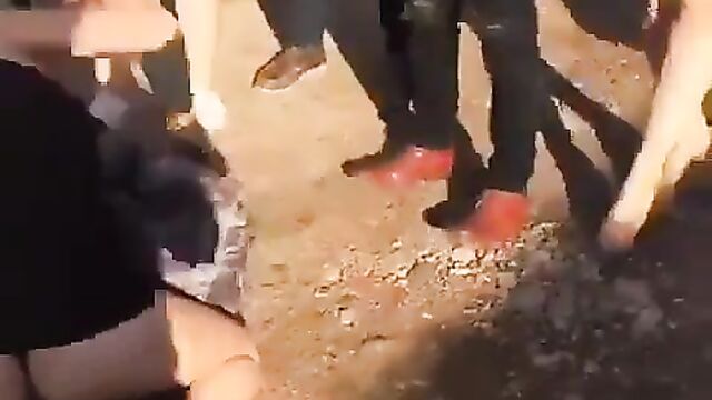 Pussy Out As Girls Fight Naked In Public