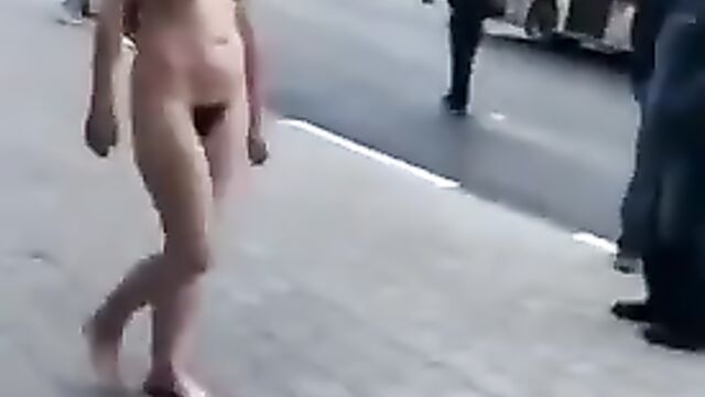Drunk Girl With Hairy Pussy Walking Naked In Public In Broad Daylight - 1 image