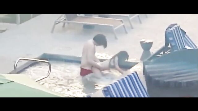 Doggy Style Sex In The Pool With Panties Aside In Public - 4 image