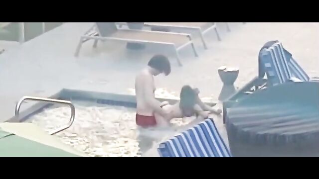 Doggy Style Sex In The Pool With Panties Aside In Public - 5 image