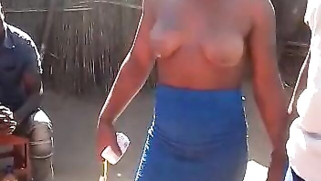 African School Girl Exposing Her Naked Breasts In Public For Boys To Touch And Squeeze Them - 1 image