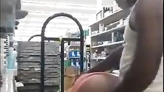 Crazy couple having sex in a store