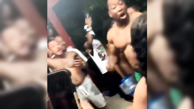 Ebony strippers with big tits fighting naked in crazy public boxing match - 1 image