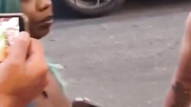 Girls with big breasts showing their naked breasts in public during sex position interview - 3 image