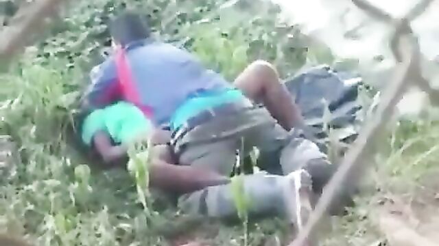 Randy couple having sex on grass in public get a bath