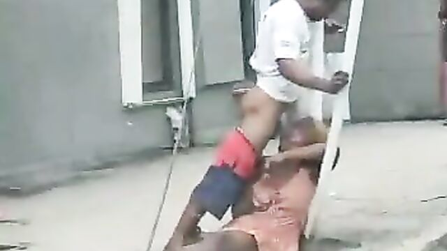 Mad couple having oral sex in public