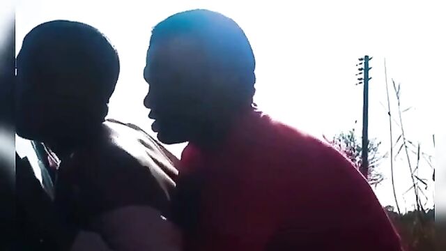 Randy couple caught having sex on the road in public