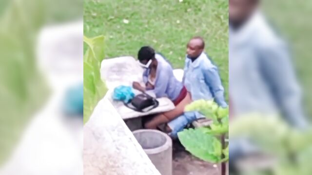 Ebony couple banging in a public park - 3 image