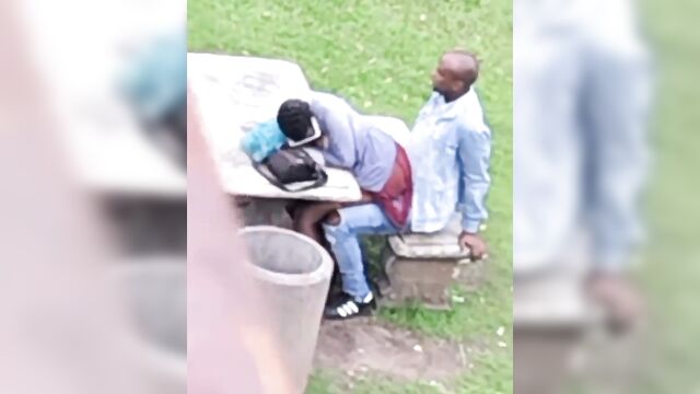 Ebony couple banging in a public park - 5 image