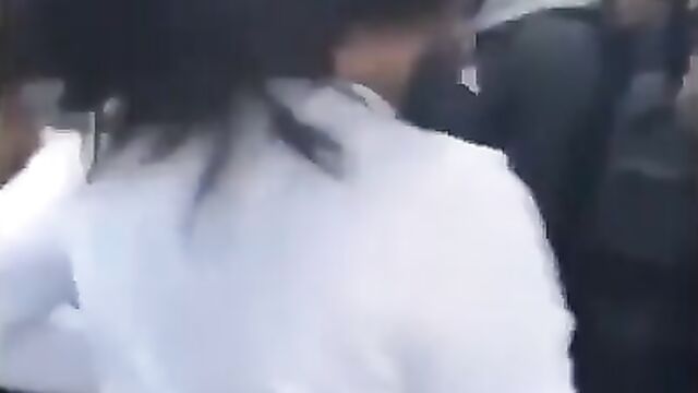 Dude assaults girl flashing breasts in public - 1 image