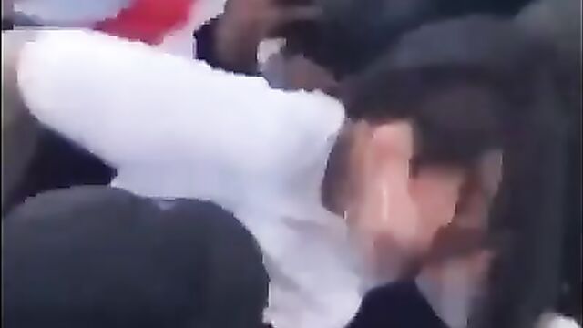 Dude assaults girl flashing breasts in public - 5 image