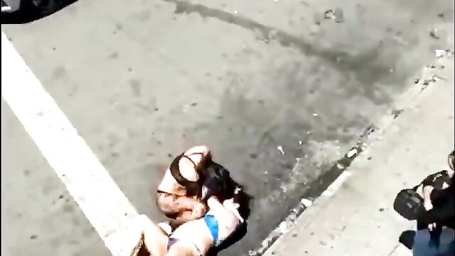 Thots fighting on the road in their underwear - 1 image