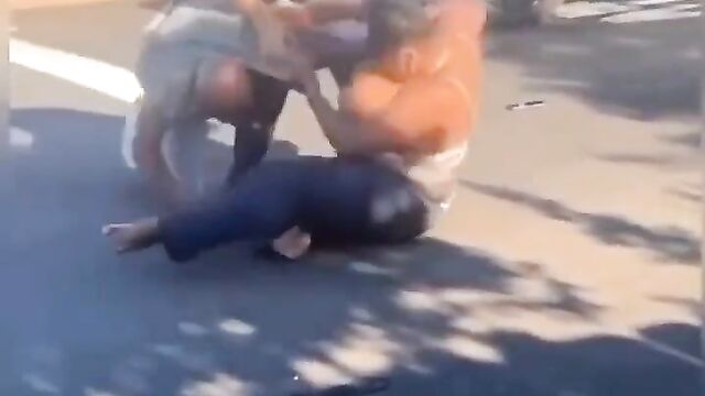 Big breasts pop out in public as couple fight dirty on the street - 3 image