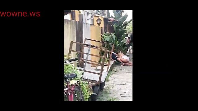 Crazy couple caught having sex outside in public