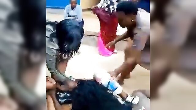 Ass exposed in public as wife fights street whore for snatching her husband