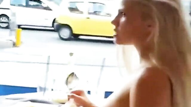 Chicks showing boobs in a public restaurant