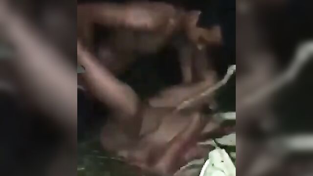 Indian horny couple caught having sex in the bush at night - 5 image
