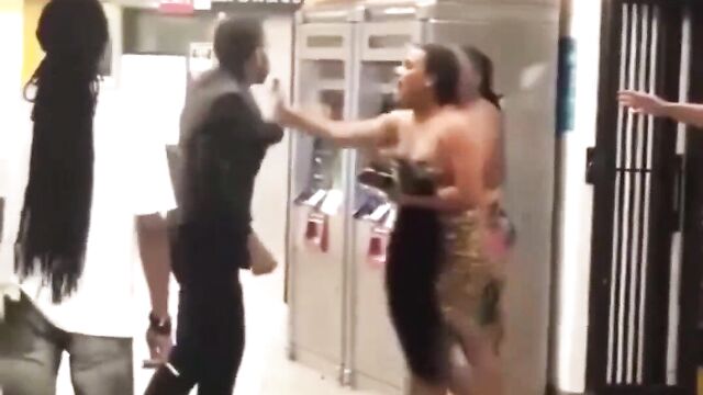 Couple Caught Fighting, Showing Boobs And Pussy In Public