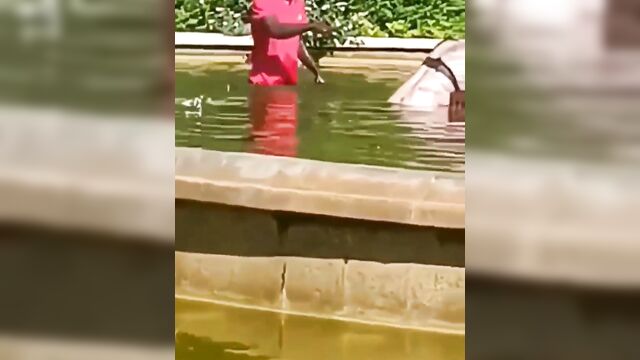 Crazy half naked dude caught fighting wife in a pool and beaten - 2 image