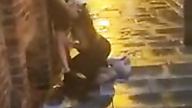 Chick caught giving head and flashing her boobs in public