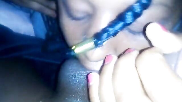 Schoolgirl giving college student blow job while wearing school uniform - 4 image