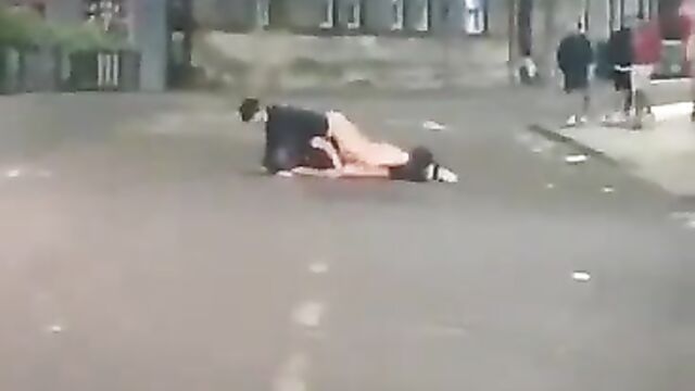 Drunk White Couple Caught Having Doggy Style Sex On The Road In Public - 4 image