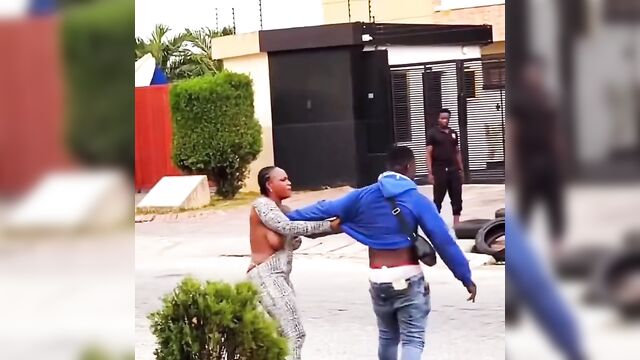 Breasts Pop Out As Black Whore With Big Boobs And Soft Ass Fights Customer In Public For Failing To Pay Her After Sex