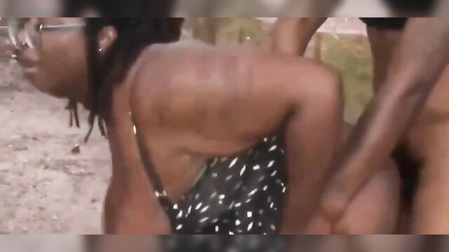 Busty Cheating Wife Caught Having Sex In The Bush In Public - 1 image