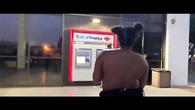 Busty Woman Showing Her Big Breasts In Public At Bank of America - 5 image