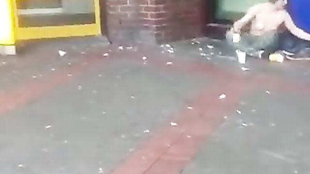 German Girl Dancing Naked Outside Postbank While High On Drugs - 2 image