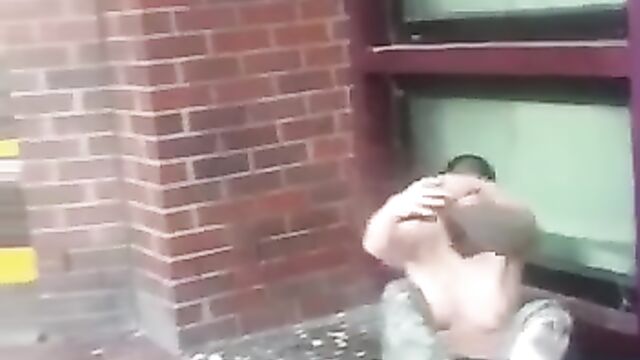 German Girl Dancing Naked Outside Postbank While High On Drugs - 3 image