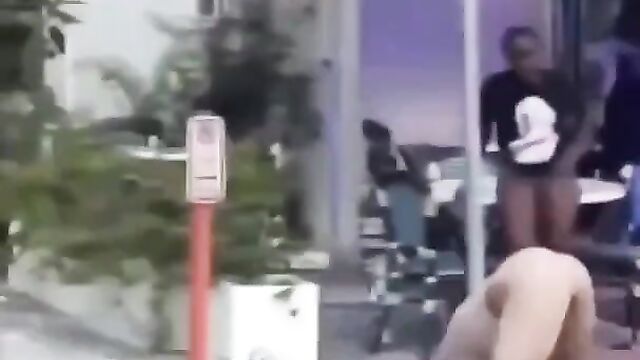 Ass and boobs out as white chick fights black girl in public