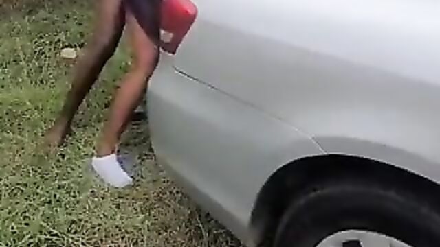 Crazy Couple Caught Having Doggy Style Sex On A Car Trunk In The Bush In Public - 4 image