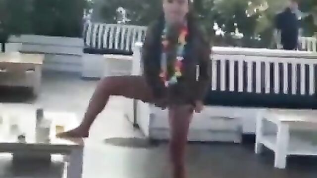 Crazy chick masturbating in a public outdoor location and asked to leave! - 4 image