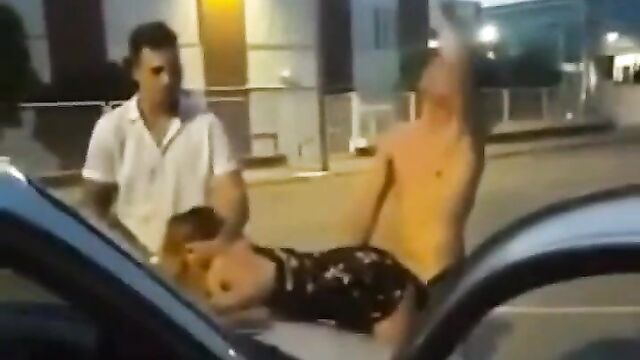 Crazy White Guys Caught Having Threesome Sex On The Roadside In Public - 1 image
