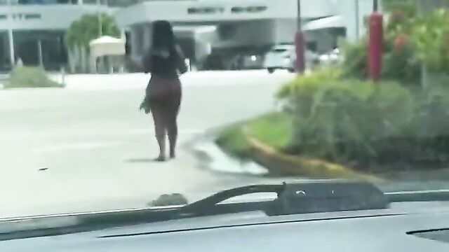 Naked Black Woman With Big Breasts Caught On The Road In Public - 5 image