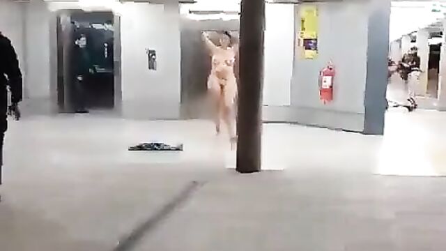 Naked Woman With Small Breasts Caught Harassing Travelers In Public In Airport - 1 image